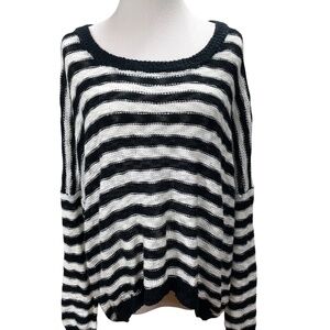 Katsumi Striped Sweater Black White Knit Lace Back Detail Sz M Stretch Pullover